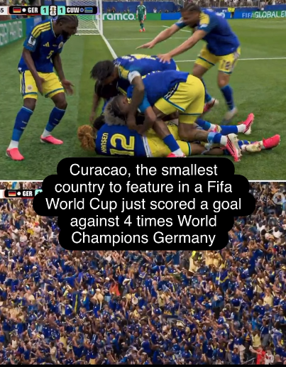 5 GER 11 CUW ramco FIFAGLOBAL EN 12 GER Curacao, the smallest country to feature in a Fifa World Cup just scored a goal against 4 times World Champions Germany