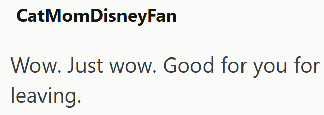 CatMomDisneyFan Wow. Just wow. Good for you for leaving.