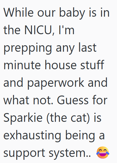 While our baby is in the NICU, I'm prepping any last minute house stuff and paperwork and what not. Guess for Sparkie (the cat) is exhausting being a support system..