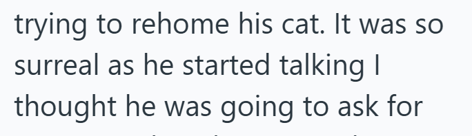 trying to rehome his cat. It was so surreal as he started talking I thought he was going to ask for