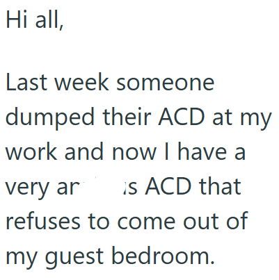 Hi all, Last week someone dumped their ACD at my work and now I have a very ar is ACD that refuses to come out of my guest bedroom.
