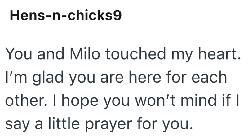 Hens-n-chicks9 You and Milo touched my heart. I'm glad you are here for each other. I hope you won't mind if I say a little prayer for you.