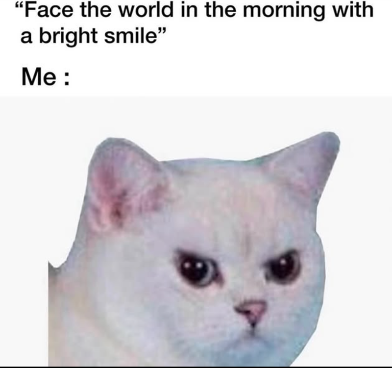 "Face the world in the morning with a bright smile" Me: