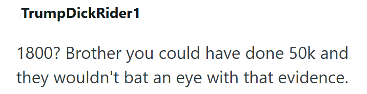 TrumpDickRider1 1800? Brother you could have done 50k and they wouldn't bat an eye with that evidence.