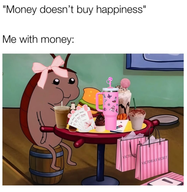 "Money doesn't buy happiness" Me with money: VICTONIA VICTORIAS SECRET