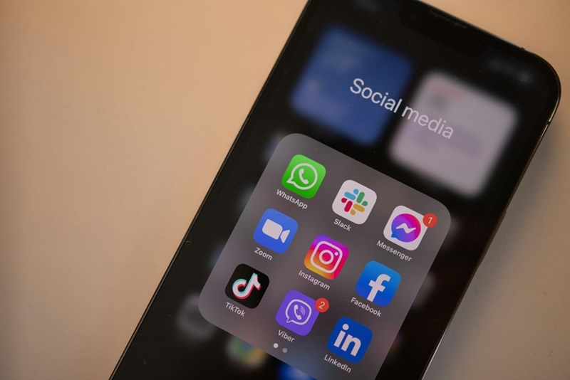 Picture of what could be a phone with social media apps on it.