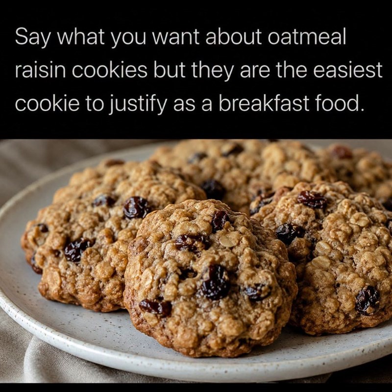 Say what you want about oatmeal raisin cookies but they are the easiest cookie to justify as a breakfast food.