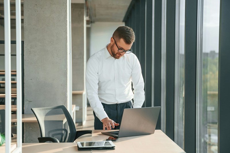 A manager works from a remote office