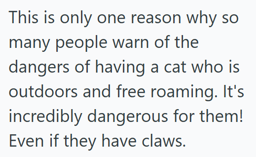 This is only one reason why so many people warn of the dangers of having a cat who is outdoors and free roaming. It's incredibly dangerous for them! Even if they have claws.
