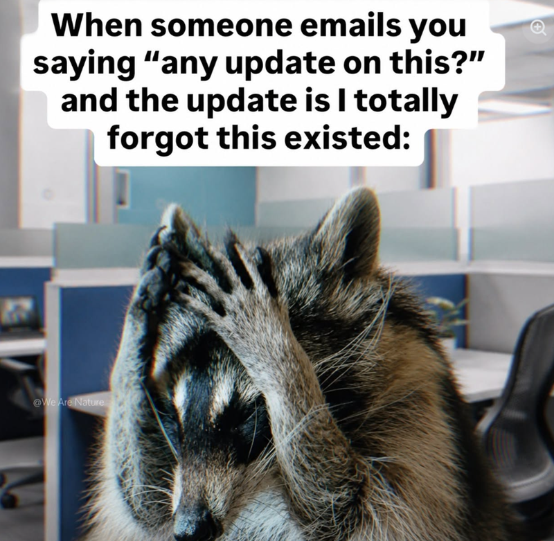When someone emails you saying "any update on this?" and the update is I totally forgot this existed: @We Are Nature