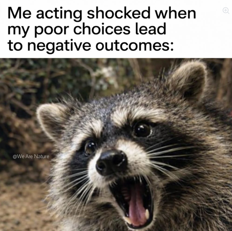 Me acting shocked when my poor choices lead to negative outcomes: @We Are Nature