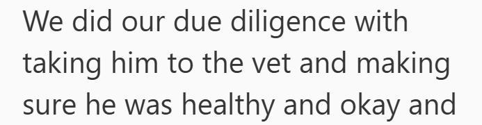 We did our due diligence with taking him to the vet and making sure he was healthy and okay and