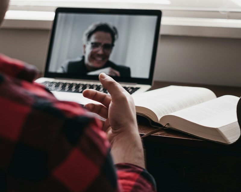 Professional video call setup for remote meetings and online communication.