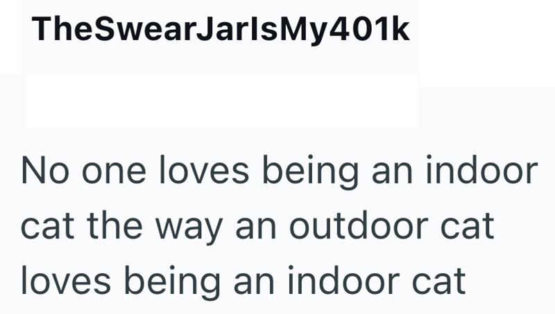 TheSwearJarlsMy401k No one loves being an indoor cat the way an outdoor cat loves being an indoor cat