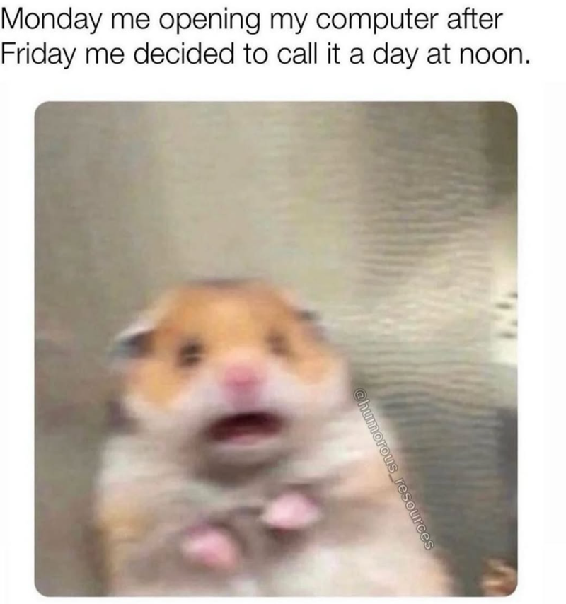 Monday me opening my computer after Friday me decided to call it a day at noon. @humorous resources