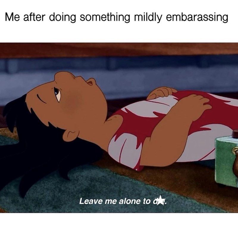 Me after doing something mildly embarassing Leave me alone to de