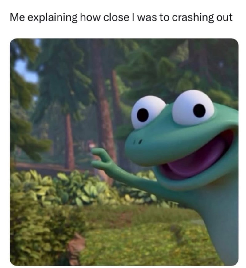 Me explaining how close I was to crashing out