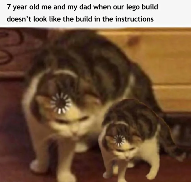 7 year old me and my dad when our lego build doesn't look like the build in the instructions