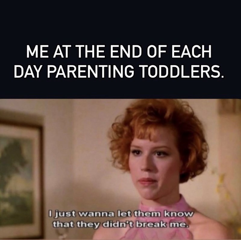 ME AT THE END OF EACH DAY PARENTING TODDLERS. I just wanna let them know that they didn't break me.