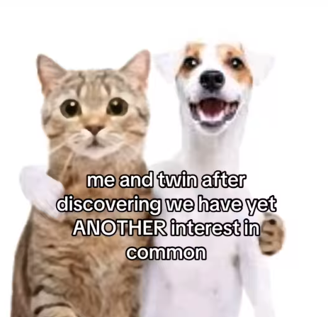 me and twin after discovering we have yet ANOTHER interest in common