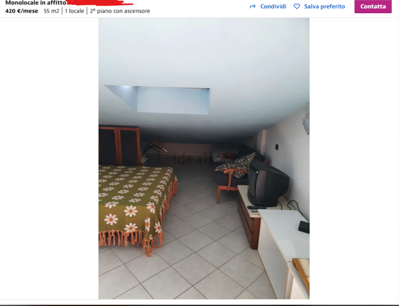 Monolocale in affitto. 420 €/mese 55 m2 | 1 locale | 2° piano con ascensore Condividi ideall Salva preferito Contatta