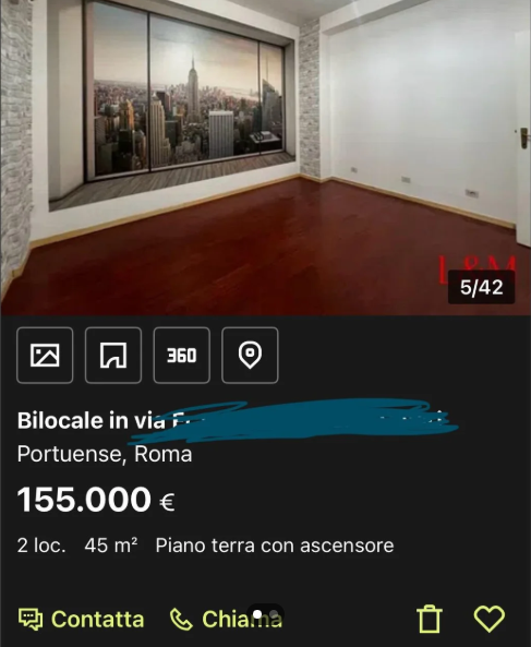 ☑ 360 Bilocale in via F. Portuense, Roma 155.000 € 2 loc. 45 m² Piano terra con ascensore Contatta Chiama 5/42