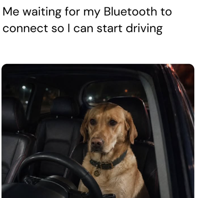 Me waiting for my Bluetooth to connect so I can start driving