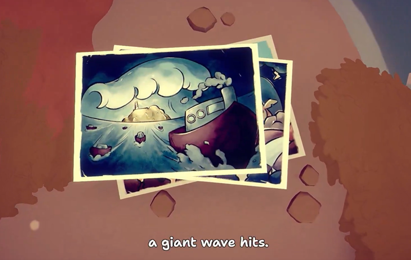 a giant wave hits.