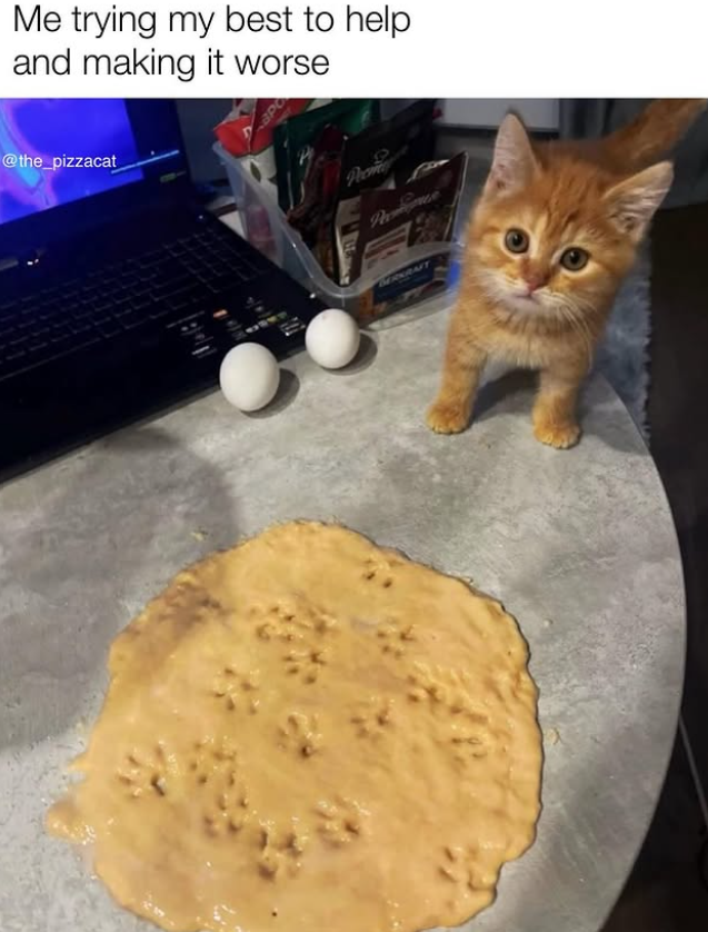 Me trying my best to help and making it worse @the_pizzacat Pronkince BERKRAFT