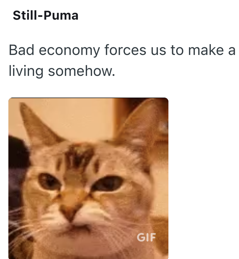 Still-Puma Bad economy forces us to make a living somehow. GIF