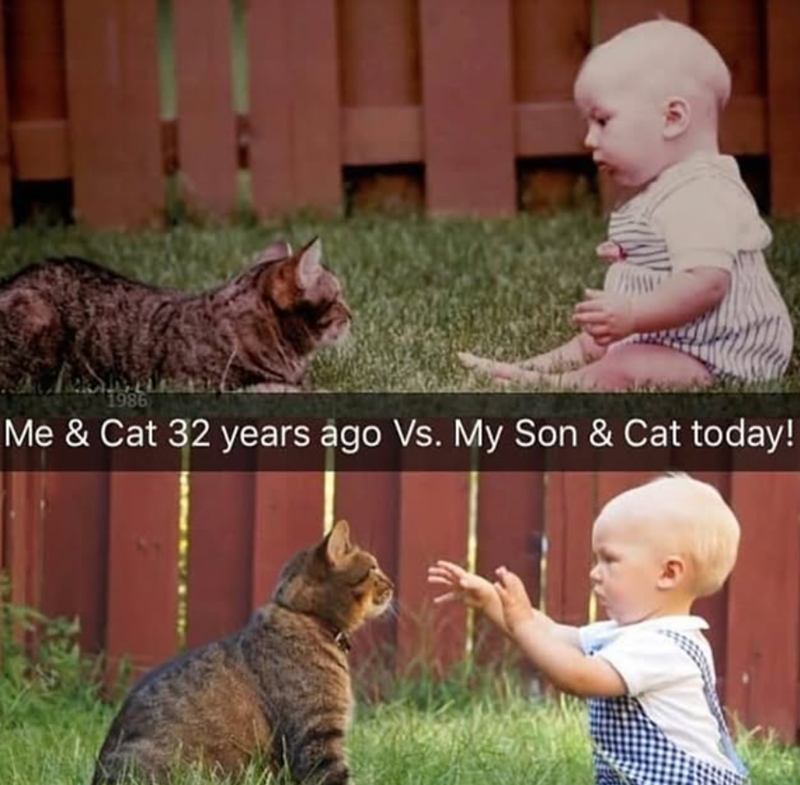 1986 Me & Cat 32 years ago Vs. My Son & Cat today!
