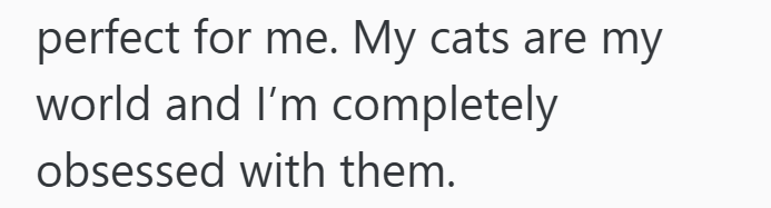 perfect for me. My cats are my world and I'm completely obsessed with them.