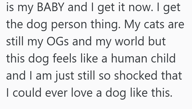 is my BABY and I get it now. I get the dog person thing. My cats are still my OGs and my world but this dog feels like a human child and I am just still so shocked that I could ever love a dog like this.