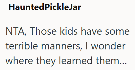 HauntedPickleJar NTA, Those kids have some terrible manners, I wonder where they learned them...