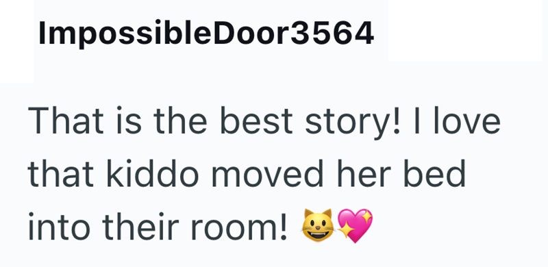 Impossible Door3564 That is the best story! I love that kiddo moved her bed into their room!