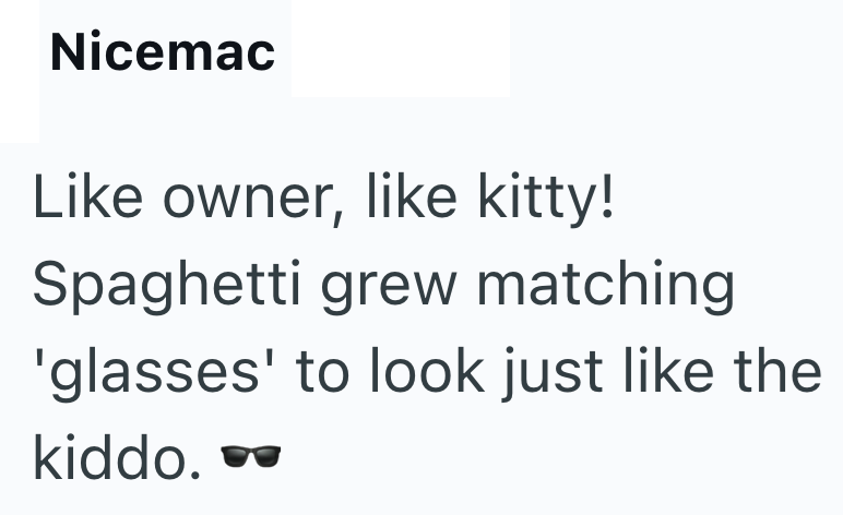 Nicemac Like owner, like kitty! Spaghetti grew matching 'glasses' to look just like the kiddo.