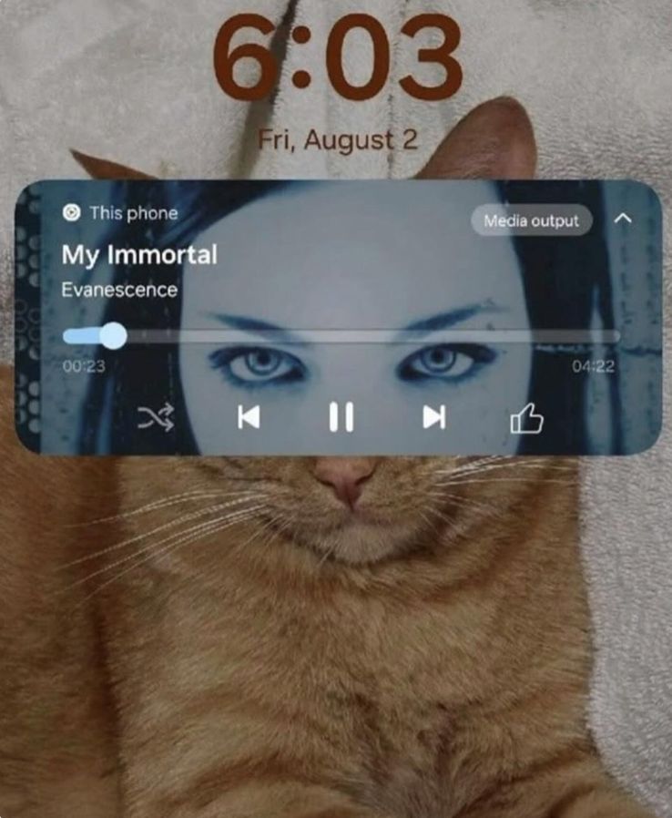 6:03 Fri, August 2 This phone My Immortal Evanescence Media output 00:23 P K || KB 04:22 000 109 200
