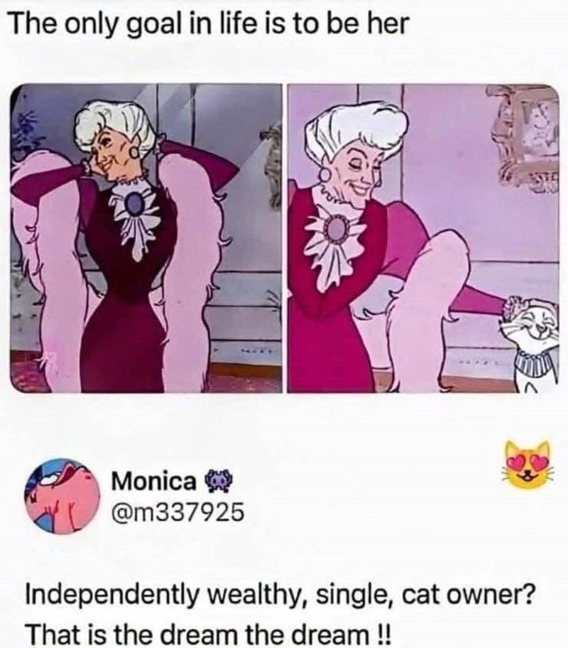 The only goal in life is to be her Monica @m337925 Independently wealthy, single, cat owner? That is the dream the dream!! ESVA