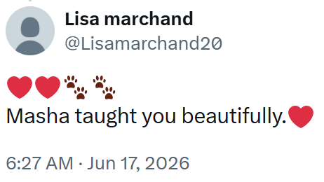 Lisa marchand @Lisamarchand20 Masha taught you beautifully. 6:27 AM ⚫ Jun 17, 2026