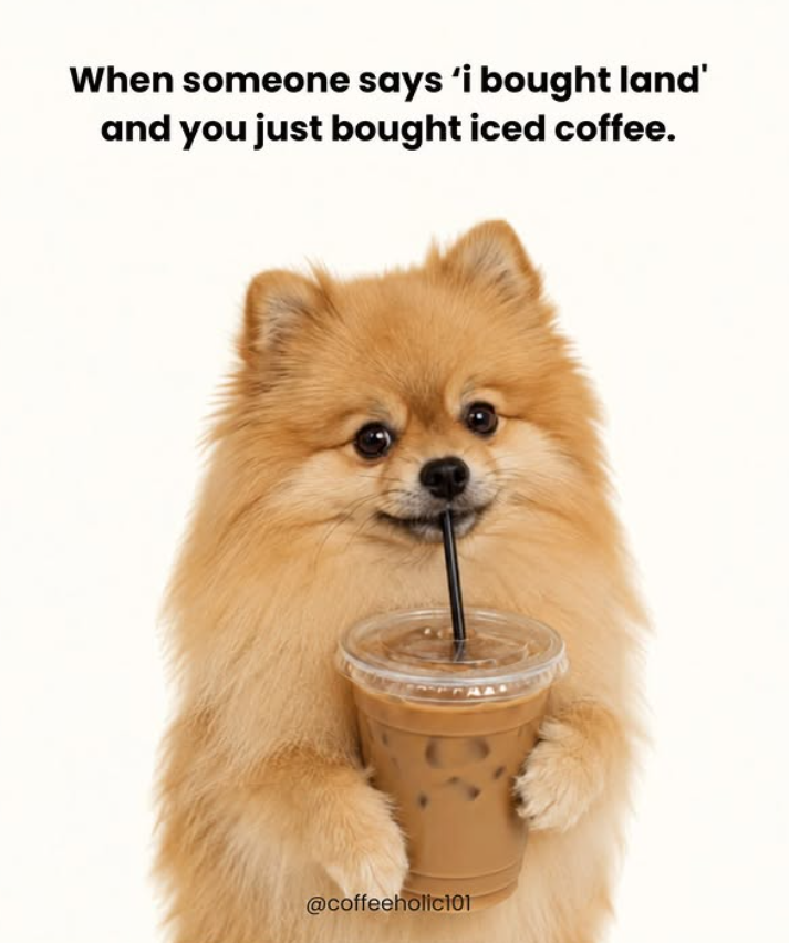 When someone says 'i bought land' and you just bought iced coffee. @coffeeholic101