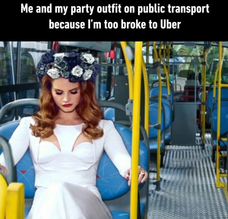 Me and my party outfit on public transport because I'm too broke to Uber