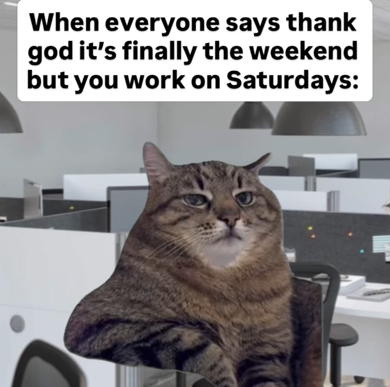 When everyone says thank god it's finally the weekend but you work on Saturdays: