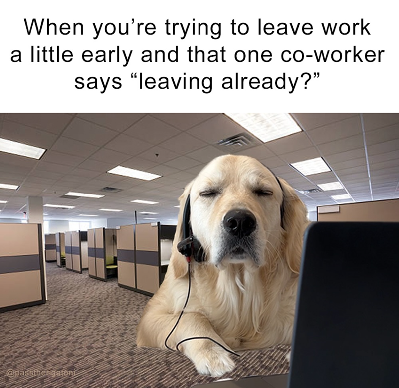 When you're trying to leave work a little early and that one co-worker says "leaving already?" @passtherigafoni AL