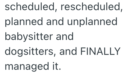 scheduled, rescheduled, planned and unplanned babysitter and dogsitters, and FINALLY managed it.