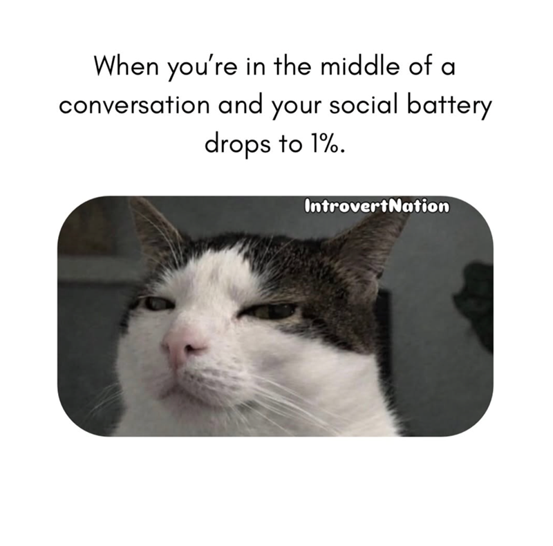 When you're in the middle of a conversation and your social battery drops to 1%. IntrovertNation