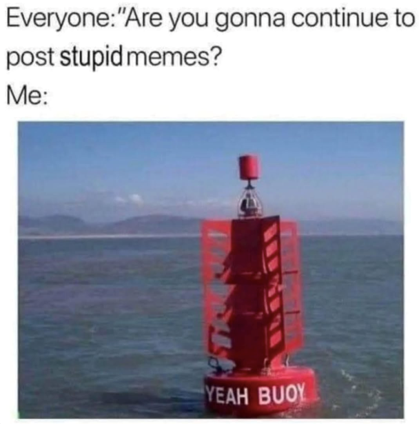 Everyone: "Are you gonna continue to post stupid memes? Me: YEAH BUOY