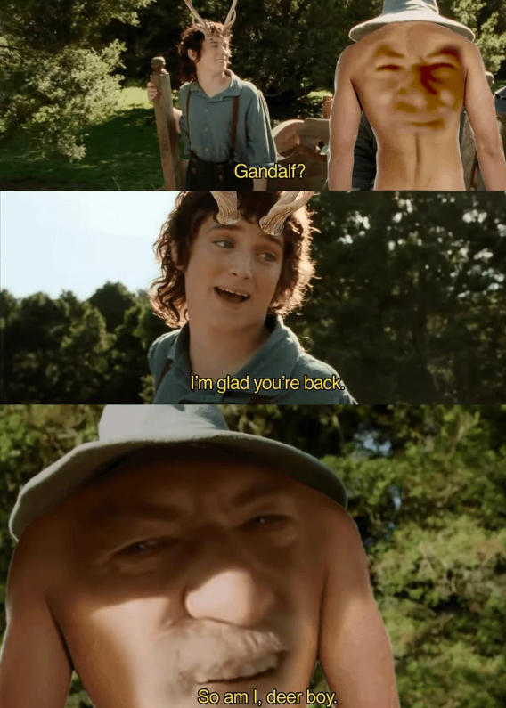 Gandalf? I'm glad you're back So am I, deer boy.