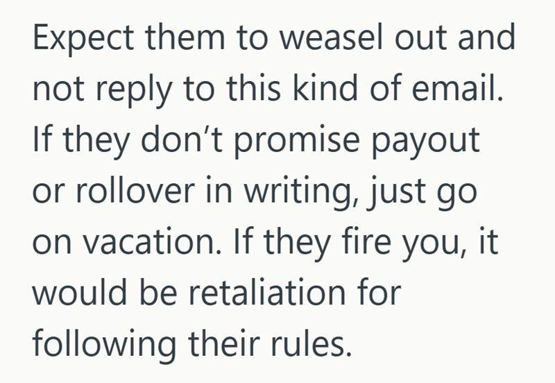 Expect them to weasel out and not reply to this kind of email. If they don't promise payout or rollover in writing, just go on vacation. If they fire you, it would be retaliation for following their rules.
