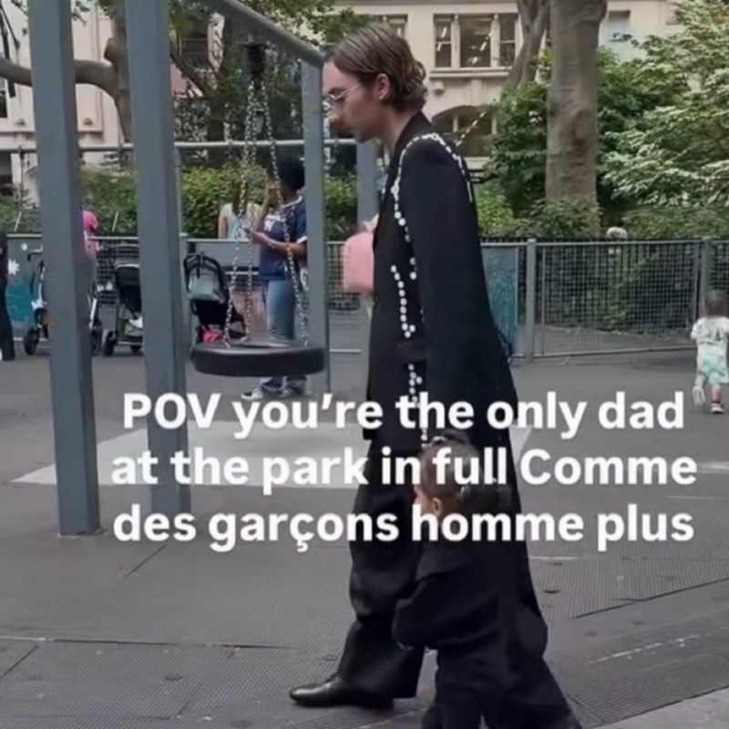 POV you're the only dad at the park in full Comme des garçons homme plus