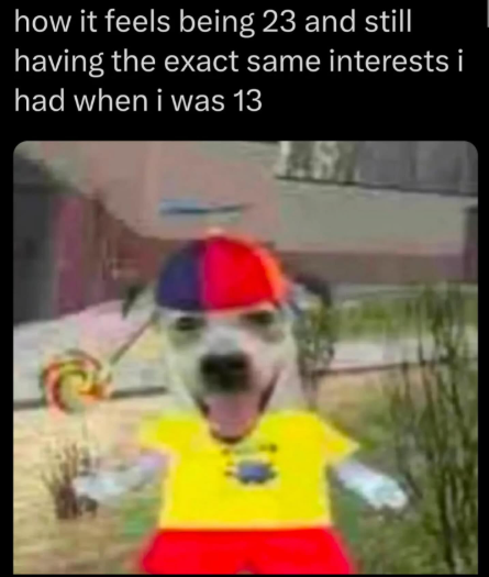 how it feels being 23 and still having the exact same interests i had when i was 13